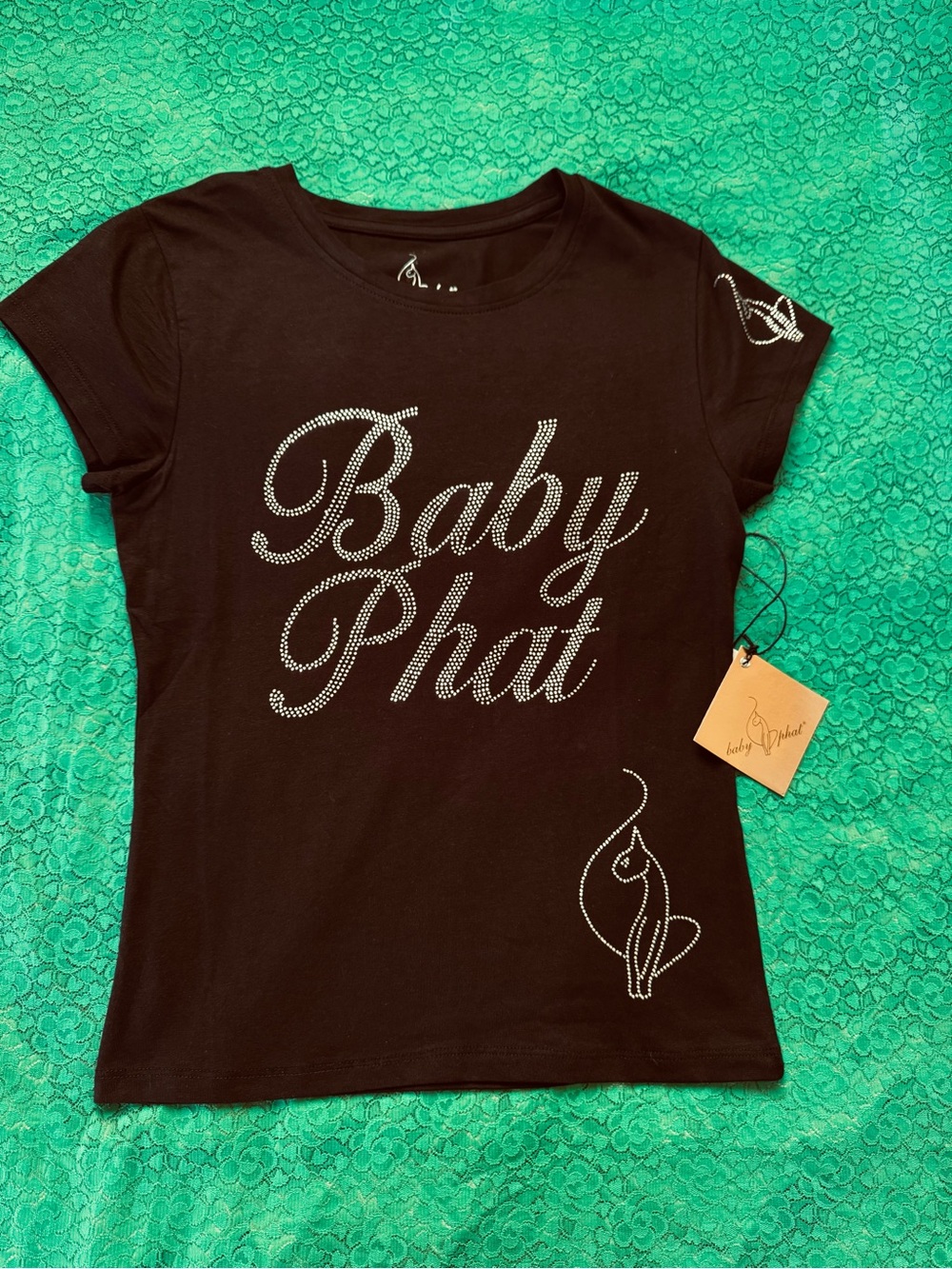 Baby Phat Black Short-Sleeve Tee with Rhinestone Script